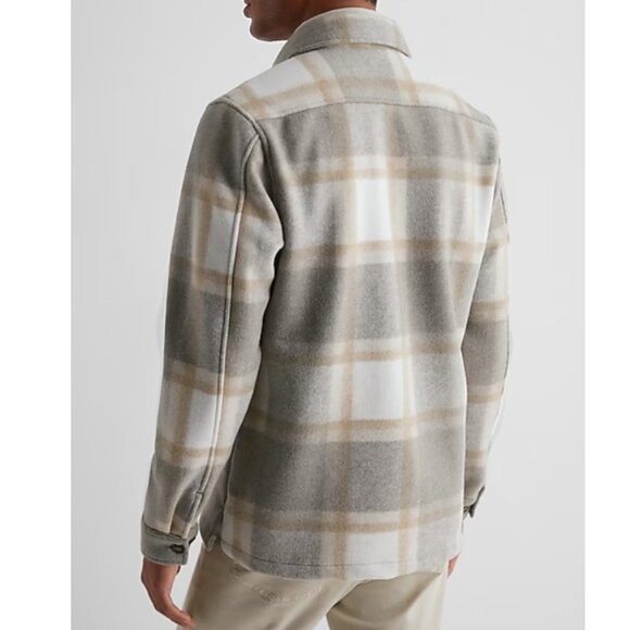 NWT - Express Men’s Plaid Knit Shirt Jacket, Oyster – Size XL - Picture 4 of 16